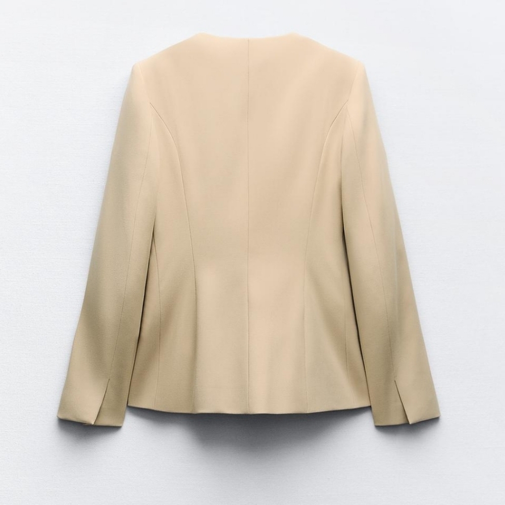 NEW Zara Beige round neck blazer Retro Structured Size XL Tik tok gold buttons - Picture 5 of 11